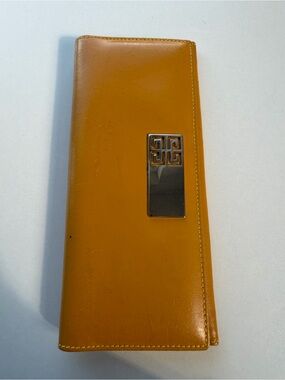 Project Givenchy Mustard Leather Long Wallet with Metal Logo Plaque